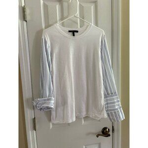 BCBGMaxazria White with Striped Sleeves Shirt